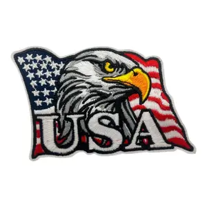 Eagle Flag Embroidered Patch Set – 2PC Front & Back Iron-On 6"x10" + 3"x5" Size for Jackets Hoodies Hats & More