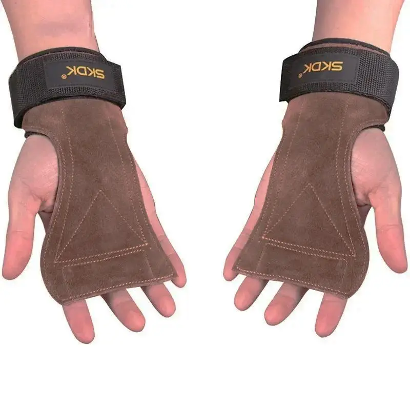 Cowhide Weight Lifting Grips Palm Protection with Wrist Wraps, 1 Pair Hand Grips for Gym Fitness Workout Exercise Training, Wrist Supports for Men & W