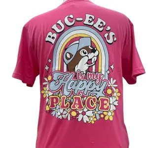 Buc-ee's 2025 Bucees Shirt Buc-ee's Is My Happy Place Classic Fit 100% Cotton T-shirt with Cute Squirrel Graphic & Floral Accents