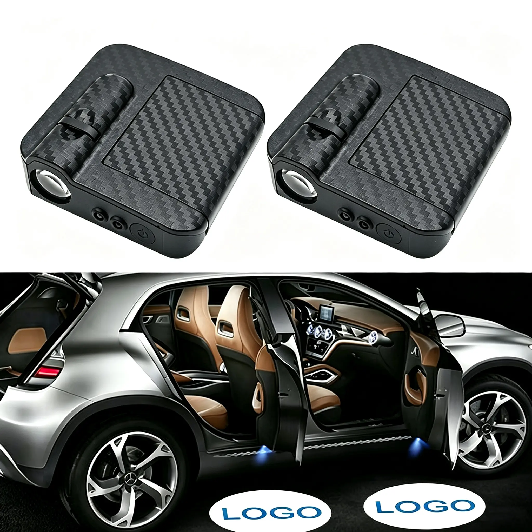 USB Rechargeable Wireless Car Door Welcome Projector Lights Infrared Sensor Auto On Off Door Step Courtesy Logo Shadow Lights Stick On Installation No Drill Ambient Interior Car Decor Accessories For Most Vehicles