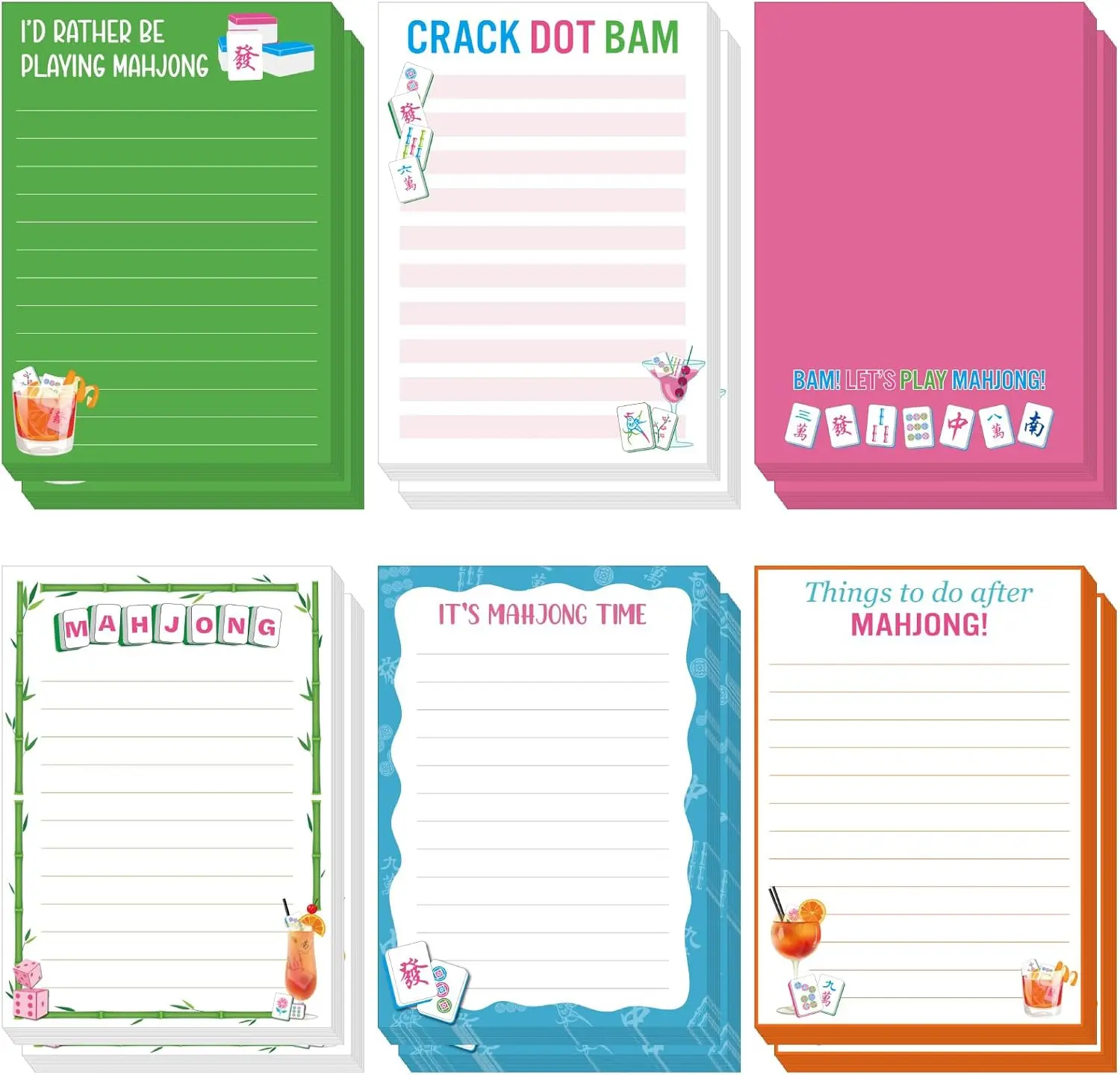 Gueevin 12 Pcs Mahjong Sticky Notes Pads Mah Jong Lovers Gifts for Christmas Birthday Mahjong Party Decorations Supplies