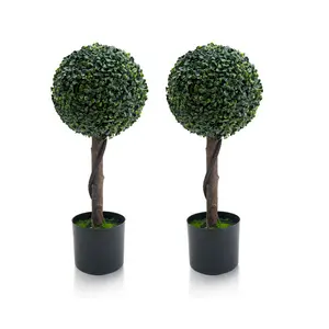 Set of 2 24 InchArtificial Boxwood Topiary Trees, Faux Milan Grass Ball Topiary Trees In Pot, Indoor Outdoor Fake Greenery Plants for Living Room, Home Office, Porch, Patio