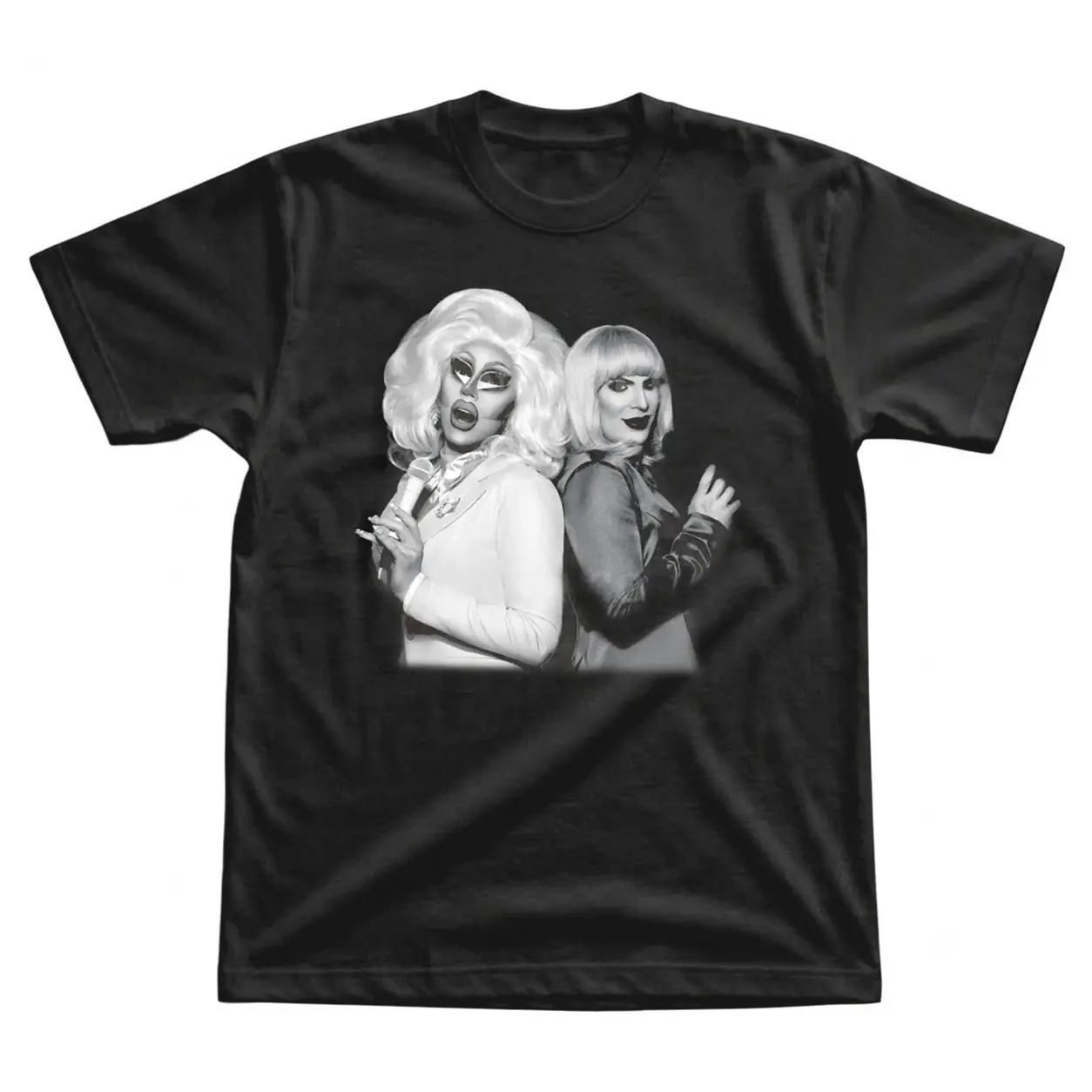 [ On Sale 55% ] Trixie and Katya Drag Queen Graphic Black Cotton Tee Y2K Streetwear Top - Pop Culture Comedy Duo Merchandise Retro Apparel Casual Outfit