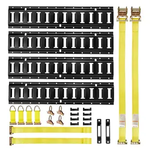 VEVOR E-Track Tie-Down Rail Kit, 4 Pack 2 ft E Track Rails, 20 Pcs Includes 2 Ratchet Straps 4 O-Rings 4 Tie-Offs with D-Ring 2 Single Slots 8 End Caps, Fit for Garages Vans Trailers