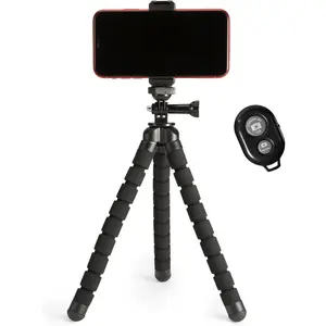 Portable and Flexible Tripod with Wireless Remote and Smartphone Clamp, 10-inch long, Black
