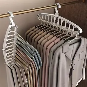11-Hole Foldable Clothes Rack Organizer, Clothes Hanger Organizers, Multifunctional Non-Slip Plastic Portable Wall-Mounted Closet Storage System, 3.2 Cubic Feet Capacity