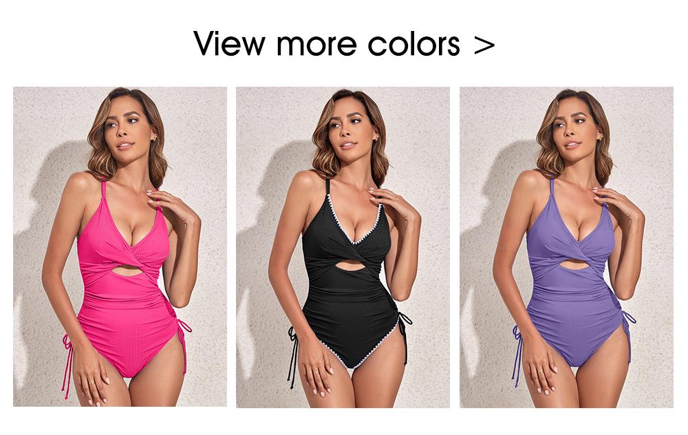 Aleumdr Women's Ribbed One Piece Swimsuit Tummy Control High Cut Bathing Suit Sexy V Neck Criss Cross Monikini Sport Swimming Clothing Beach