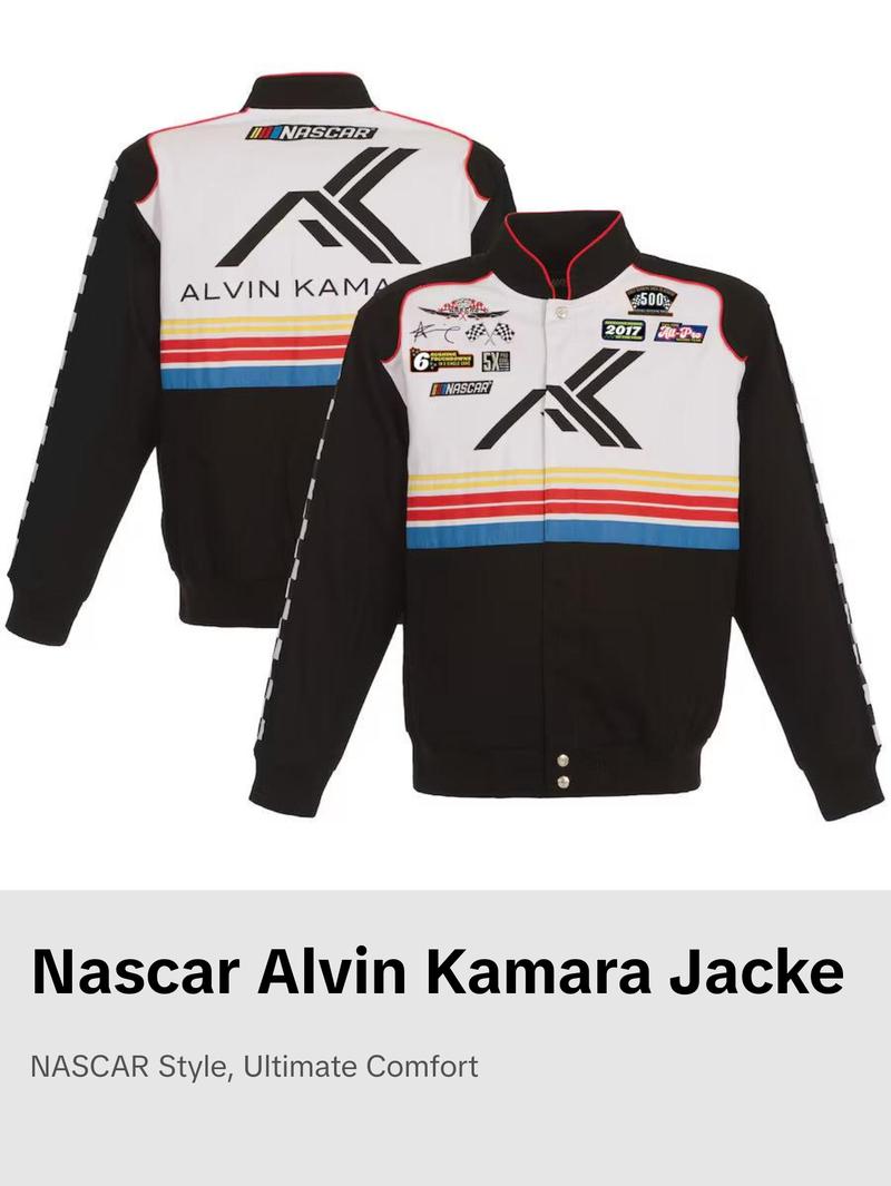Men's JH Design Black/White NASCAR x Alvin Kamara Logo Full-Snap Twill Jacket Men's JH Design Black/White NASCAR x Alvin Kamara Logo Full-Snap Twill Jacket