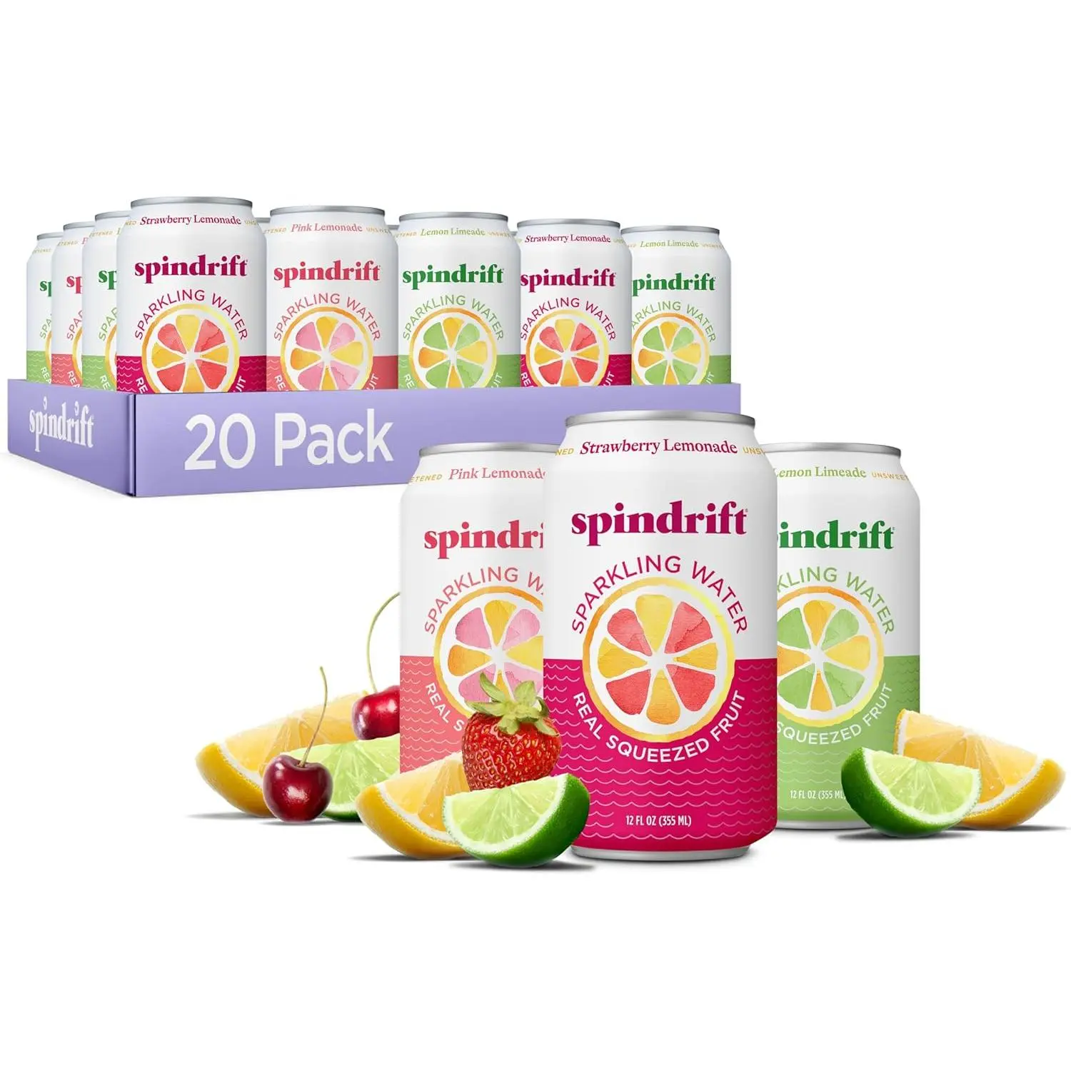 Spindrift Lemonade 3 Flavor Variety 20 Pack,12 Fl Oz (Pack of 20)