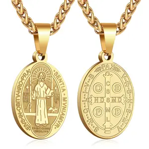 Stainless Steel Saint Benedict Medal Pendant Necklace