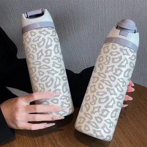 32oz Leopard Print Dual Drinking Water Bottle, Straw, Stainless Steel Insulated Cup Tumbler for Hot & Cold Drinks, Perfect Gift for Girls, Casual Stylish and Sporty for Everyday Use
