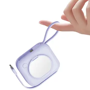 LUCKYDUO 10000mah powerbank Built in 2 Cables, LED Display Fast Charging Battery Pack,Portable Charger with Mirror, Travel Essential,Slim Battery Pack, Compatible with iPhone, Samsung and More