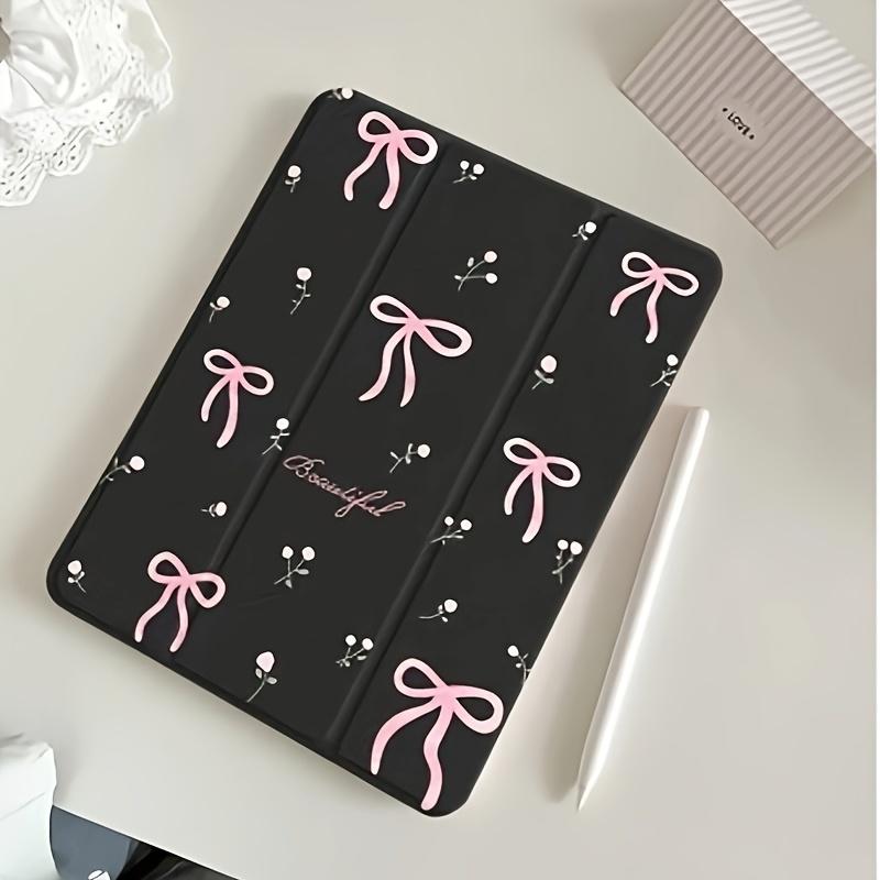 Butterfly Bow Flower Triple-Fold Flip Stand Pen Holder Shockproof Tablet Case Suitable for iPad Air 4th/Air 5th (10.9-Inch) 7/8/9th (10.2-Inch 5th/6th/Air1/Air2 (9.7-Inch Air3rd (10.5-Inch) Pro (11-Inch) 10th Generation