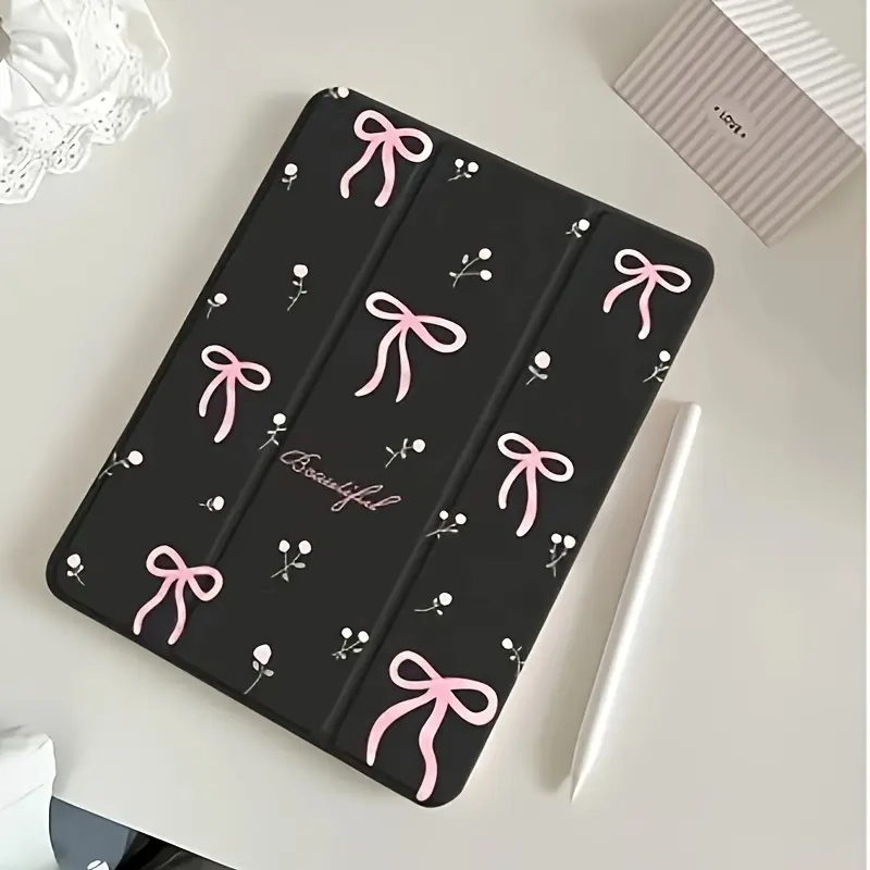 Butterfly Bow Flower Triple-Fold Flip Stand Pen Holder Shockproof Tablet Case Suitable for iPad Air 4th/Air 5th (10.9-Inch) 7/8/9th (10.2-Inch 5th/6th/Air1/Air2 (9.7-Inch Air3rd (10.5-Inch) Pro (11-Inch) 10th Generation