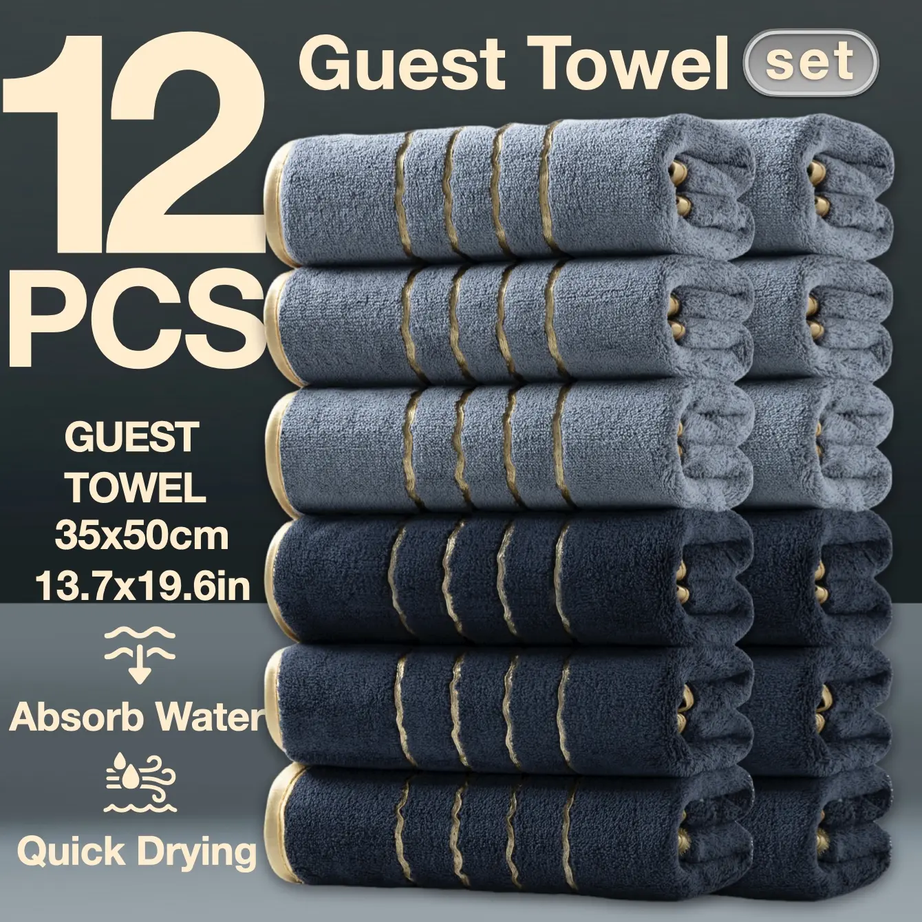 12-Piece Decorative Winter Thick Guest Towels, Face Towel, Modern Simple Bathroom Set, Strong Absorbent Quick Dry Microfiber, Reusable Absorbent Towel