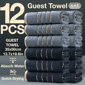 12-Piece Decorative Winter Thick Guest Towels, Modern Simple Bathroom Set, Strong Absorbent Quick Dry Microfiber