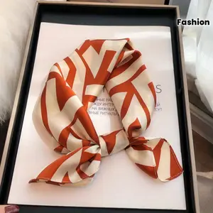 Ring  necklace  watch  scarf [Mulberry Silk Scarf] Women's 100% Mulberry Silk Scarf - Elegant Korean Style Bright Orange Small Square Shawl, Non-Elastic Warm Windproof Scarves Suitable for Spring/Autumn, Dry Only Luxury Fashion Accessory