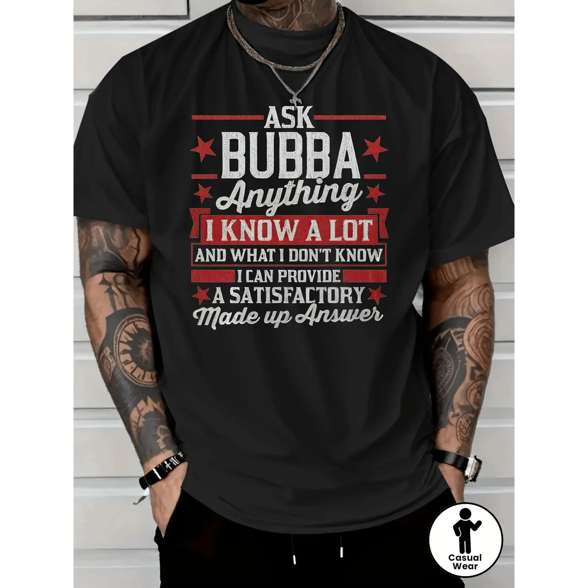 GGOR Men'S Funny Ask Bubba Anything I Know a Lot T-Shirt - Soft Breathable Casual Tee with Bubba Graphic Print, Short Sleeve Round Neck Shirt for Spring Summer Fall, Ideal Gift for Bubba