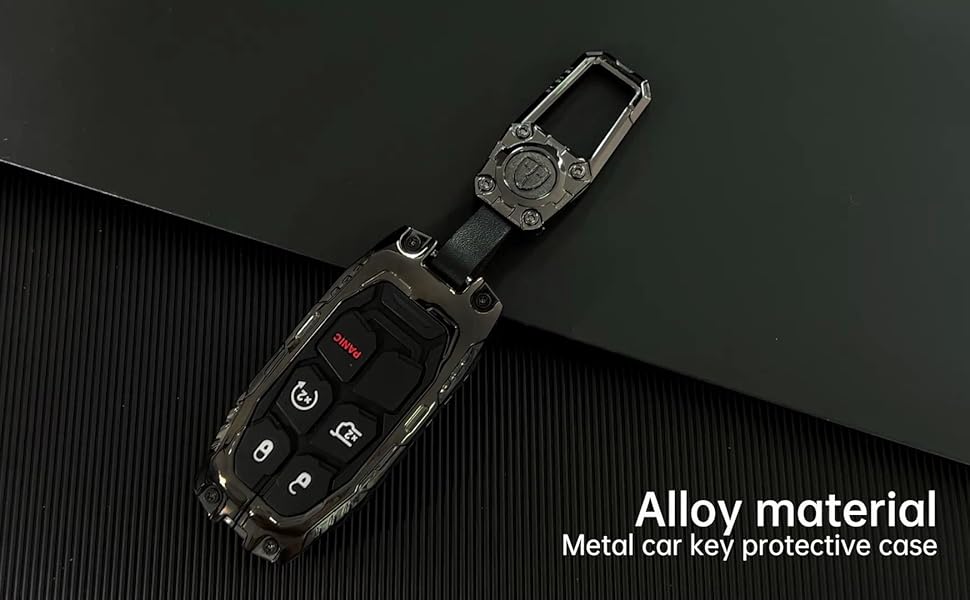 Heavy Zinc Alloy Key fob Cover, Keychain, Key Case, Accessories Compatible with Jeep Grand Cherokee Renegade Dodge Durango Challenger Wrangler Patriot Grand Comander Journey Fiat Dart Chrysler 200 300