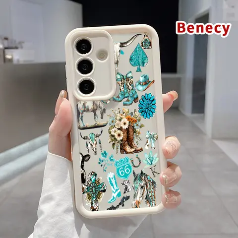 Western Dreamscape Pattern Flexible TPU Phone Case with Camera Guard, Shockproof Protector, Drop Resistant, Grip with Control, Durable TPU Resists Wear for Galaxy S22+ S23 Ultra S24 Plus S25 S26