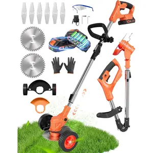 Cordless Weed Wacker, 21V 2-in-1 Lightweight Stringless Weed Wacker, Foldable 2.0Ah   Weed Trimmer, Grass Trimmer/Brush /Edger Lawn Tool for Yard Lawns Garden