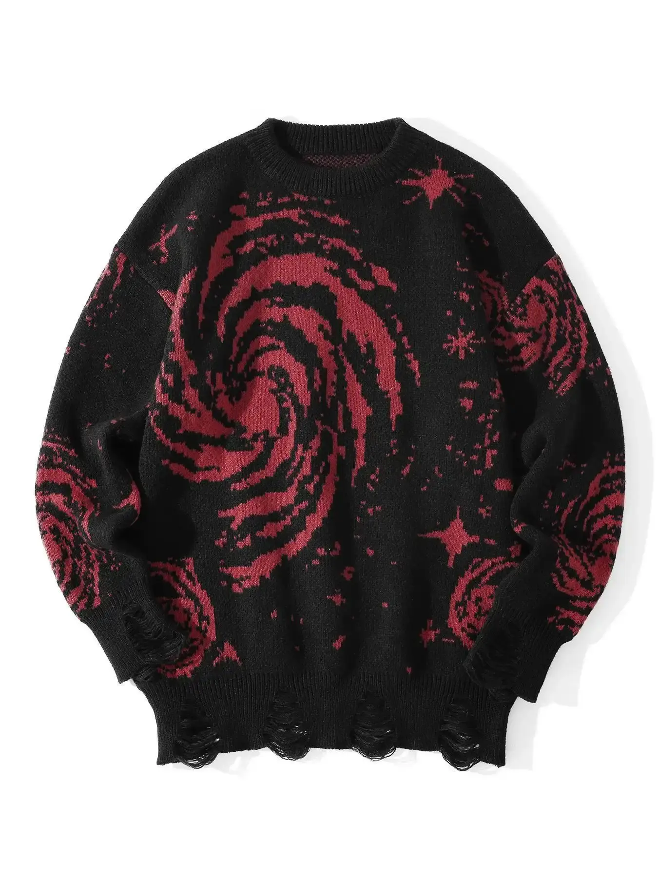 Men's Galaxy Print Sweater Drop Shoulder Long Sleeve Round Neck Loose Fit Fall Winter Casual Knitwear Top, everyday wear, layering piece, wardrobe staple, essential piece, must have item, trendy style