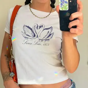 Swan Lake Baby Tee Shirt - Coquette Swan Lake Tee, White Swan Shirt, Black Swan Shirt, Coquette Babytee, Trendy Babytee, Balletcore Babytee