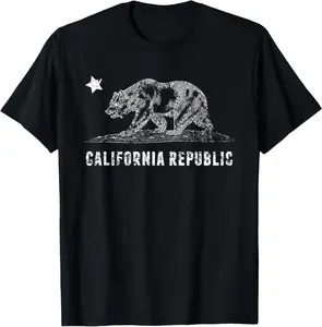 100% Cotton CA Republic Shirt, Bear & Star | Distressed California State T-Shirt