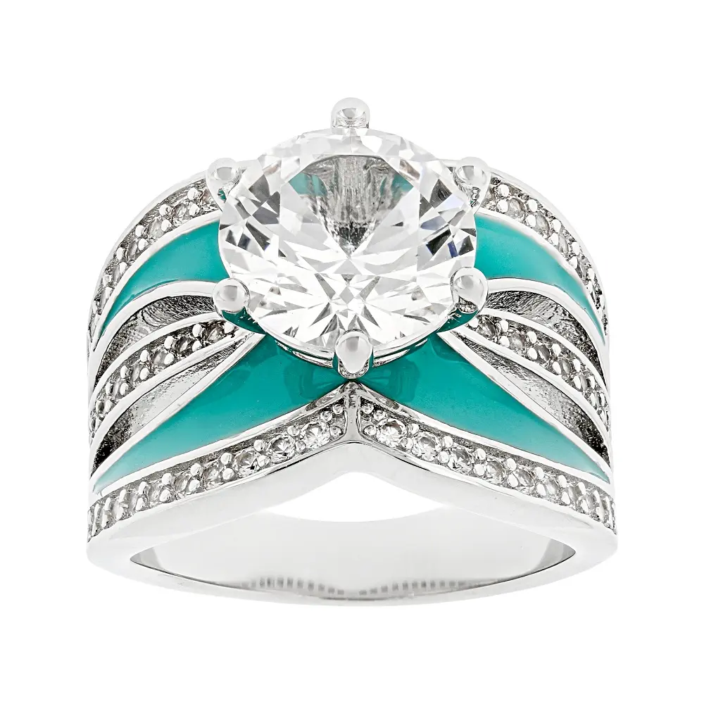 JTV White Lab Created Sapphire Rhodium Plated Ring 4.78ctw