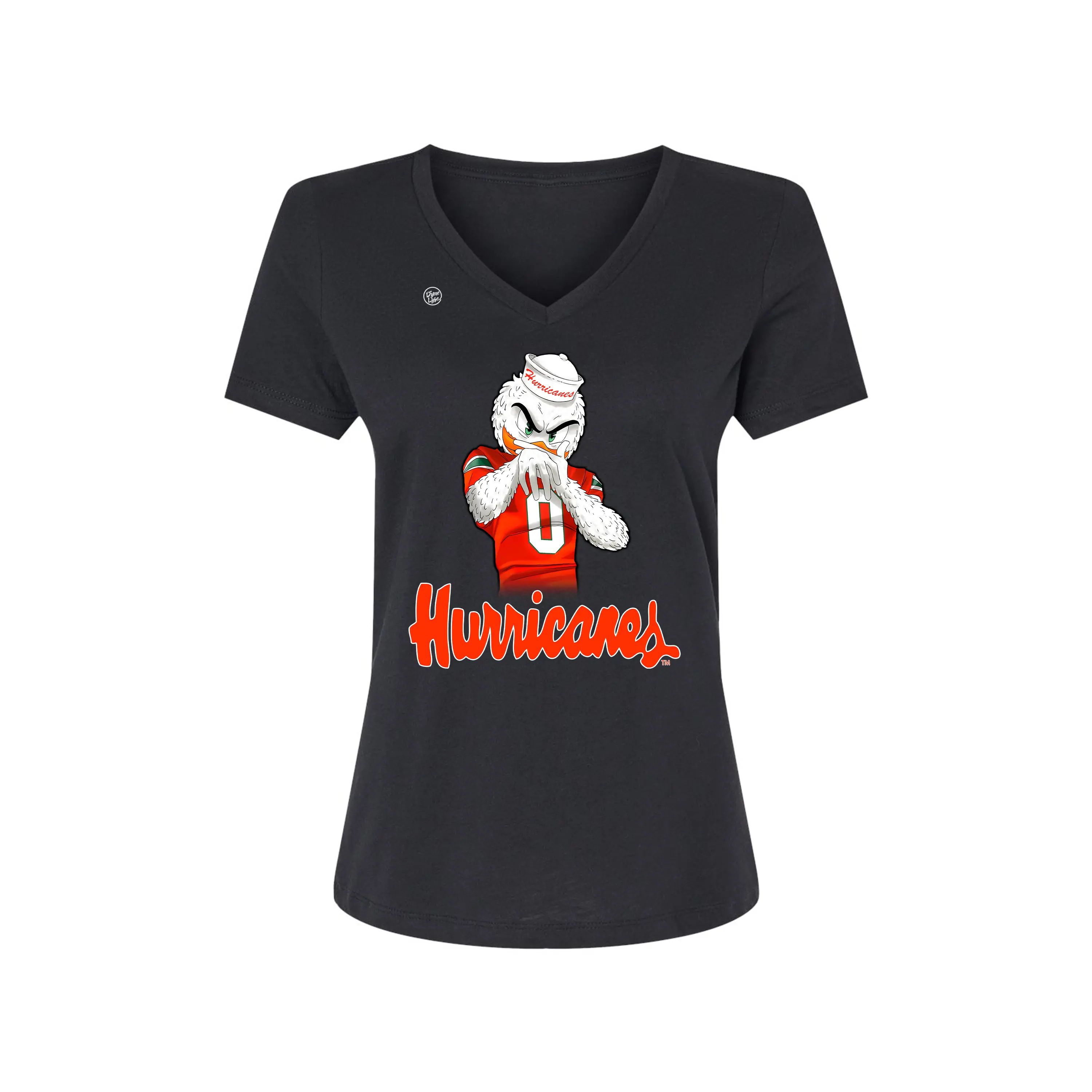 Miami Hurricanes Women's V-Neck Jersey Shirt - Sebastian TD Celly Graphic, Casual Short-Sleeve Top for Fans, Shortsleeve