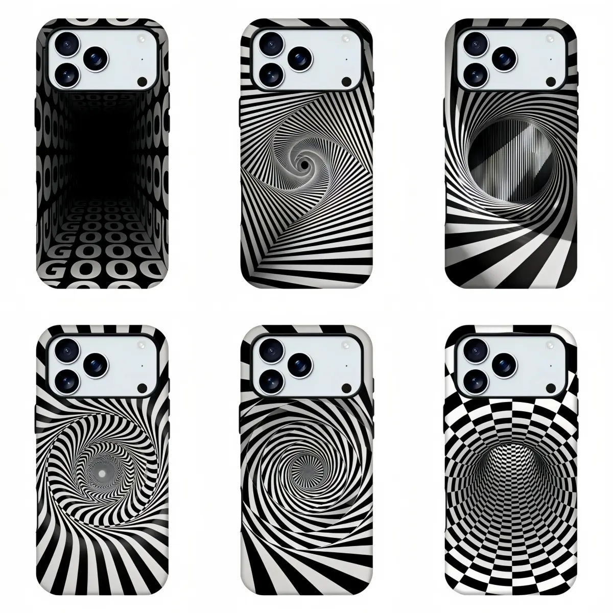Black White Optical Illusion Tunnel Print Phone Case, 3D Vortex Geometric Full Print Shockproof cover, Abstract Trippy Trendy Aesthetic Shell For iPhone11 12 13 14 15 16 17 pro max and Samsung S21-S26 .Perfect for Her/Him Phone Caseslovely stylish gift