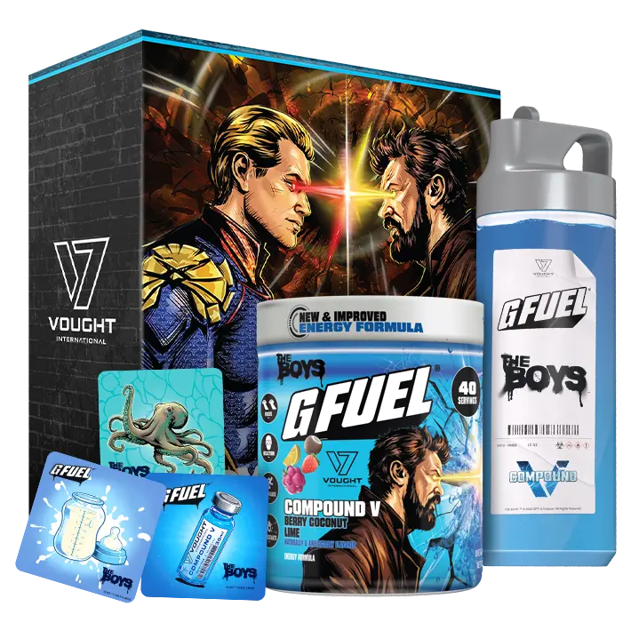 G FUEL Energy Formula | Compound V Collector's Box | Berry Coconut Lime | Collectible Box and Custom Tall Metal Sipper