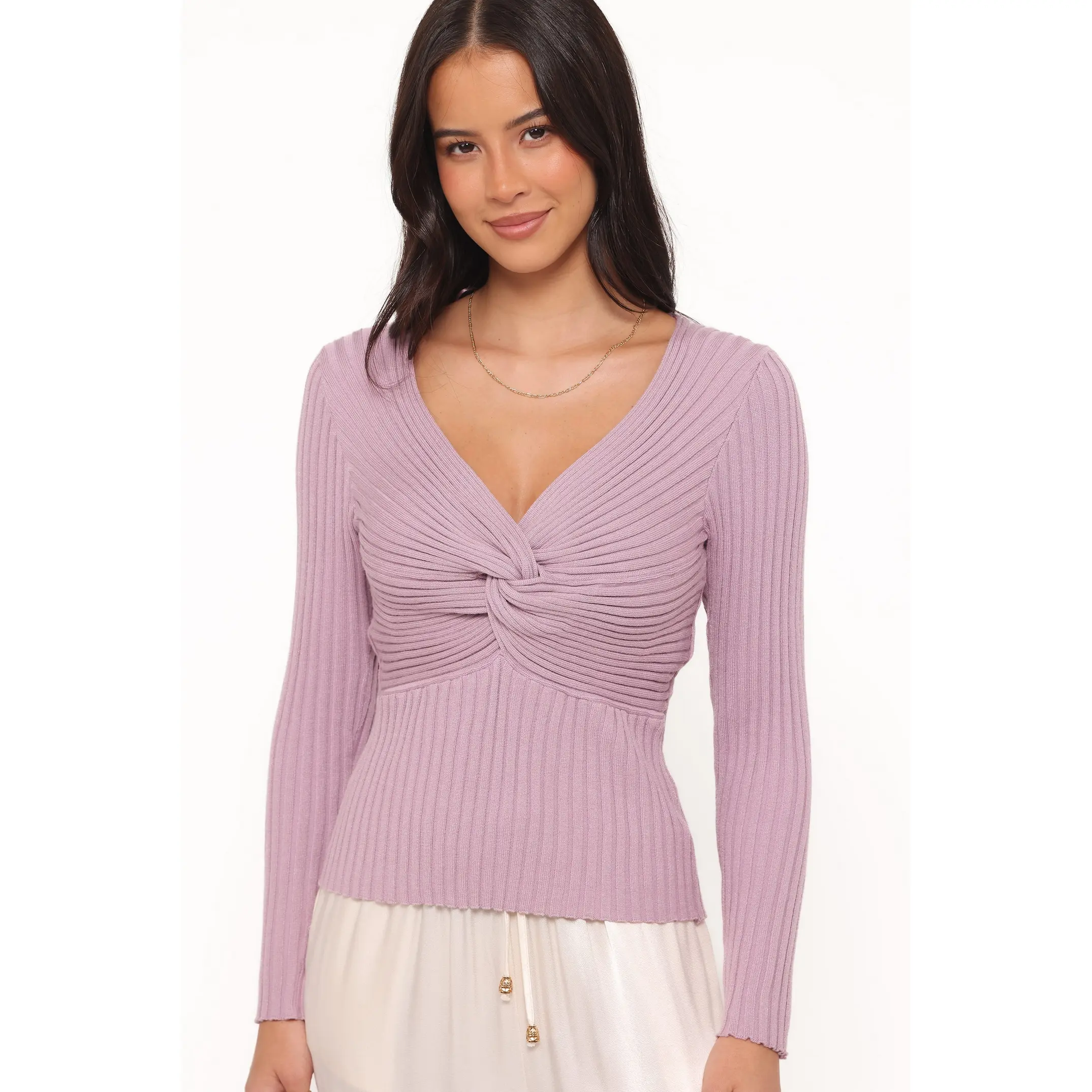 Demi Twist Detail Knit Top - Lavender