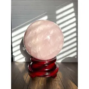 XL Rose Quartz Crystal Sphere • 10” 44 lb Polished Gemstone Ball with Rotating Wooden Stand • Rare Giant Pink Quartz Orb C90