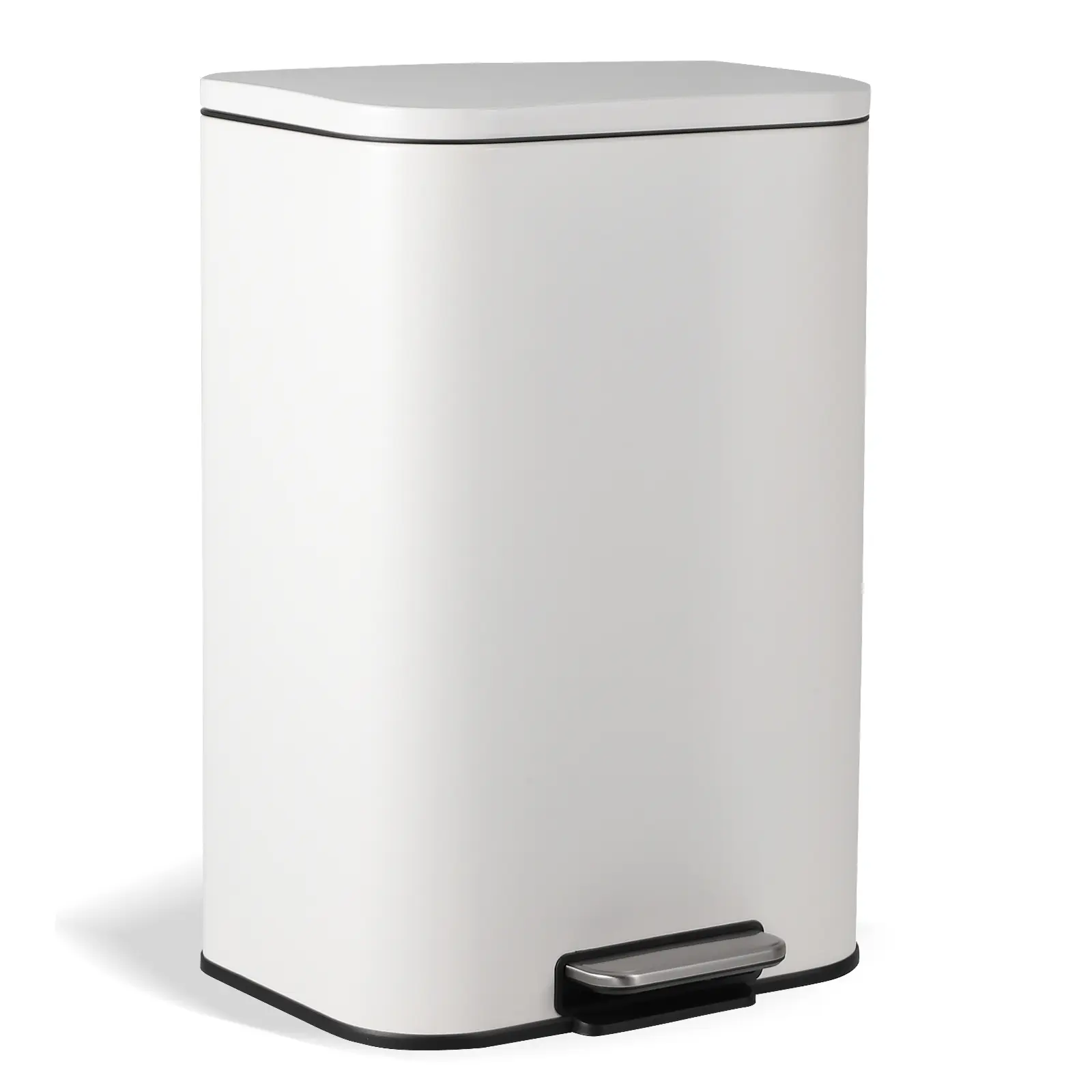 White Rectangular Step Trash Bin – 13.2 Gallon/50L Stainless Steel Brushed Kitchen Garbage Can with Soft‑Close Lid & Removable Inner Bucket for Home, Office, Bathroom
