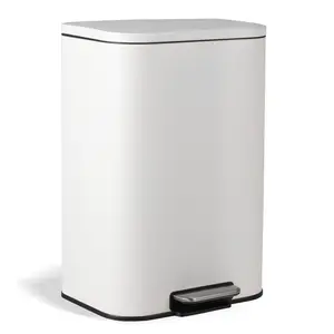 White Rectangular Step Trash Bin – 13.2 Gallon/50L Stainless Steel Brushed Kitchen Garbage Can with Soft‑Close Lid & Removable Inner Bucket for Home, Office, Bathroom