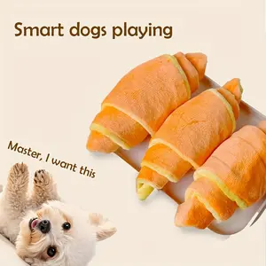 New Croissant Roll Butter Bread Pet Hideaway Toy, Cute Sound Device Food Concealer, Durable Soft Safe, Suitable for All Pets