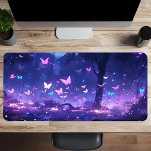 Rectangle Gaming Mouse Pad, Butterfly Forest Pattern Mouse Pad, Office Desk Keyboard Mat with Non-Slip Rubber Base for Home Office Game Accessories