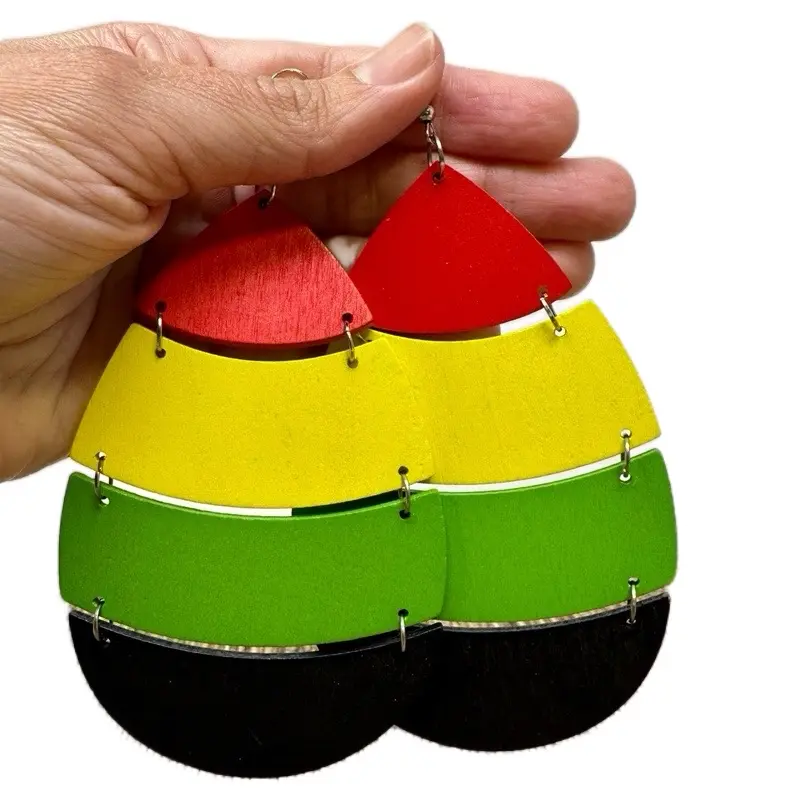African Cultural Jewelry – Oversized Rasta Earrings | Hand-Painted Afrocentric Statement Drops in Red, Yellow, Green & Black