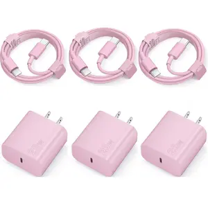 10FT iPhone 16 15 Charger Fast Charging USB C Charger Block Type C Chagrer Fast Charging 3-Pack for iPhone 16/16 Plus/16 Pro/16 Pro Max/15/15 Pro Max（Pink） Smartphone Cellphone