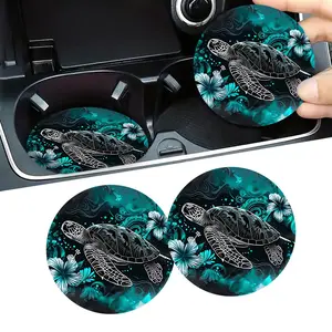 2pcs Turtle Pattern r Car Coasters, 2.75 Inch Beverage Holders with Vibrant Teal & White Design, Perfect for Home, Restaurant Decor, Party Favors & Summer Themes, Turtle Decor