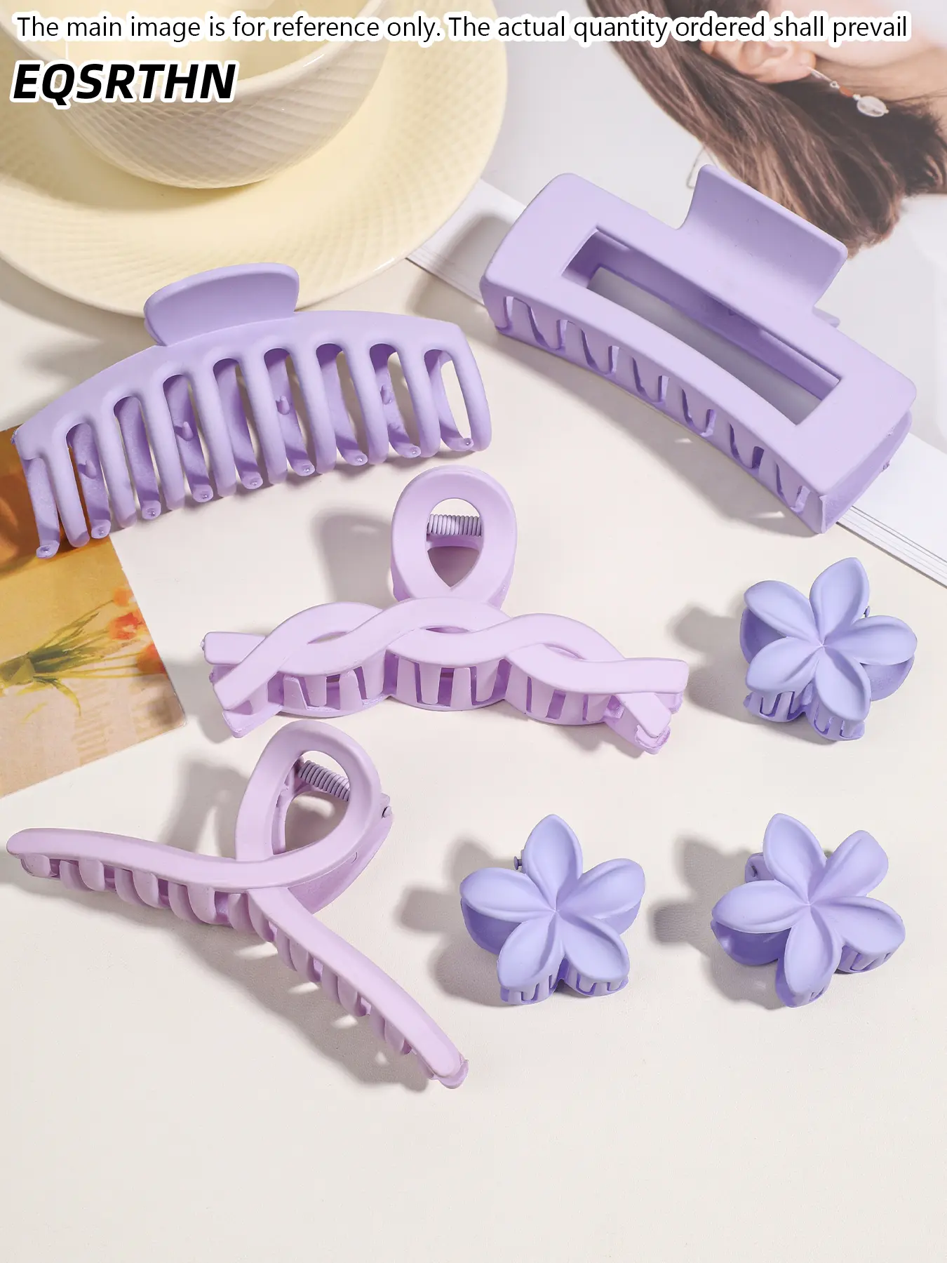 1set Purple Hair Claw Clips Set, Including Large Banana Clips, Twisted Clips, and Flower Mini Clips, Matte Non-slip Jaw Clips, Multi-style Hair Accessories for Half-up, Ponytail, and Full Updo Hairstyles, Suitable for Work, Party