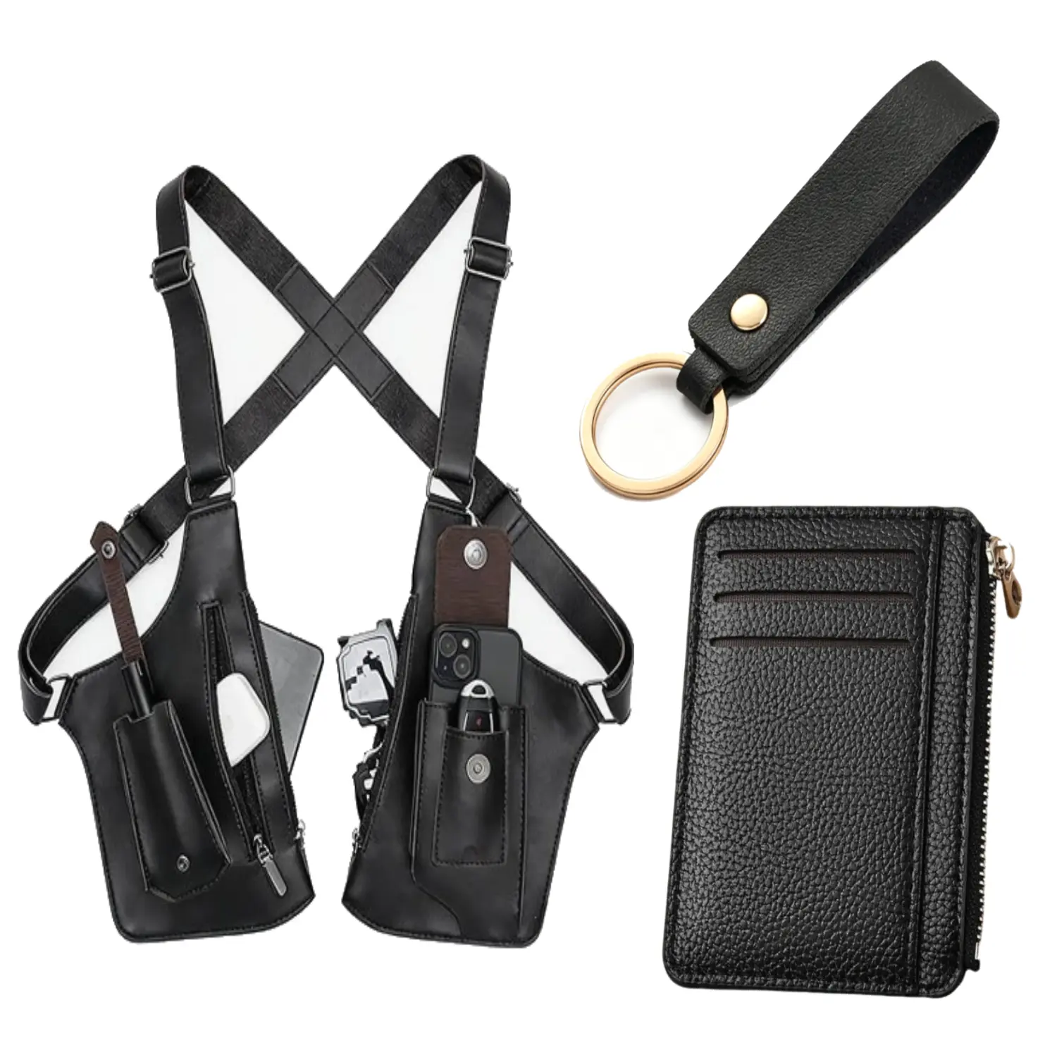 Unisex 3Pcs Adjustable Oxford Cloth Discreet Underarm Double Shoulder Bag with PU Leather Straps, Anti-Theft Holster Wallet, Hands-Free Carry for Casual Use - Home Improvement Building Supplies Accessory, Men's Accessories