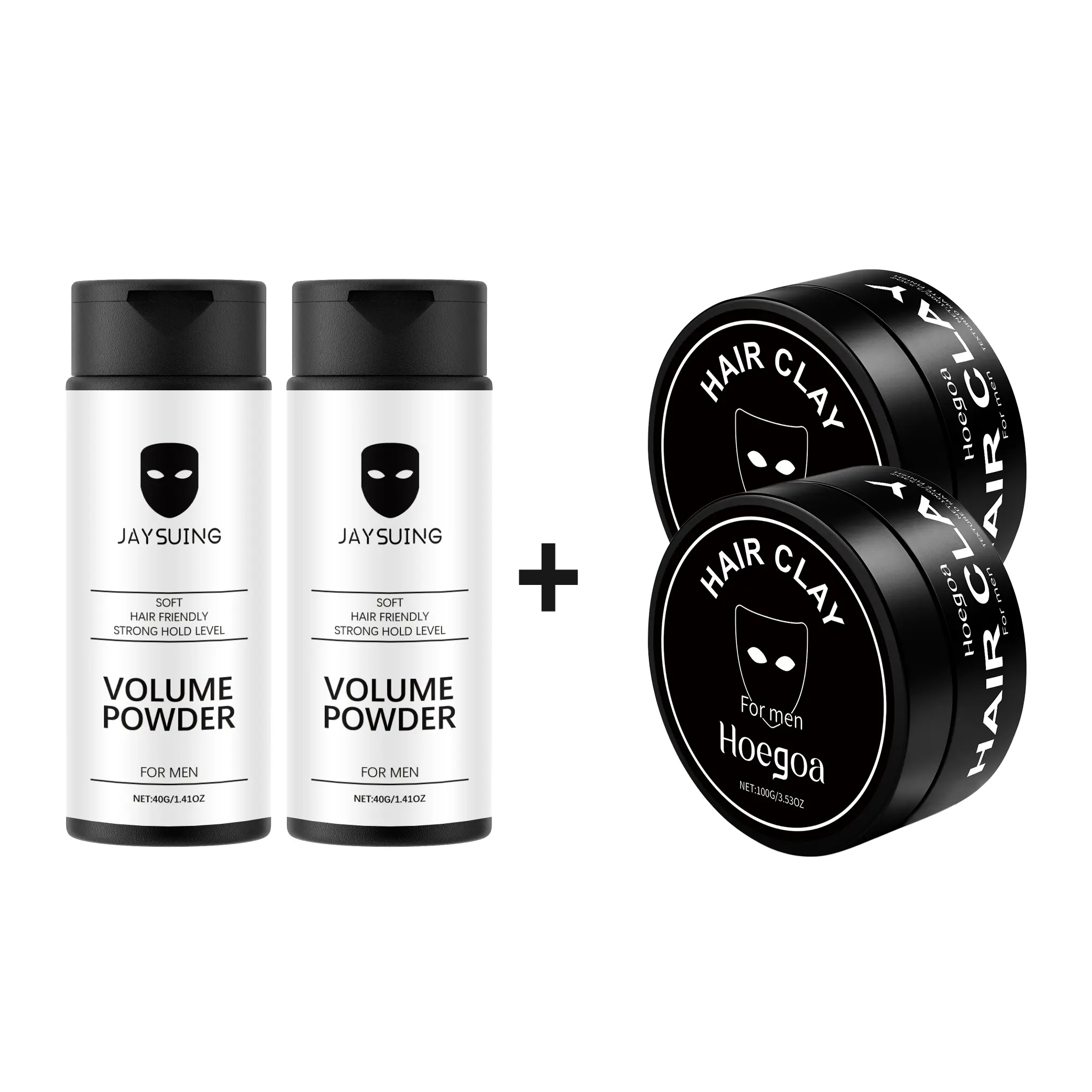 Combination Men's Hair Styling Set - Unscented Hair Clay & Fluffy Styling Powder for Instant Texture & Root Lift Volume, Strong Hold Edge Control & Hairline Shaping, Natural Matte Finish Haircare Lightweight Mousse essential