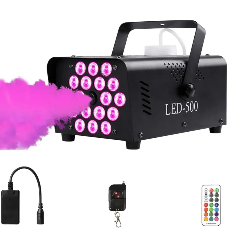 LED Lighted Fog Machine 18 Leds, Multifunctional Led Light, Halloween Fog Machine, Indoor Outdoor Party Dj Use Fog Machine W/ Remote Control & Colorful Lights Effects