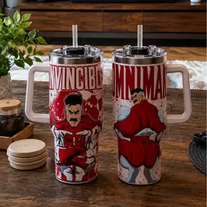 Invincible Omni-Man 40 Oz Tumbler With Handle, Superhero Inspired Tumbler, Graphic Print Animation Gift