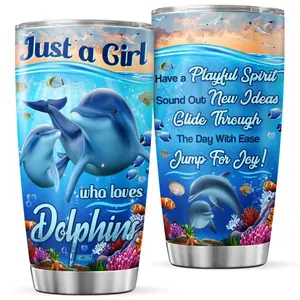 Dolphin Coffee Tumbler Travel Mug With Lid Birthday Gifts For Girls Women Teens Kids Friends Insulated Cup Double Wall Stainless Steel Tumblers Inspirational Quotes Funny Sayings