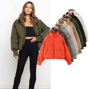 BIGWIG women's winter long-sleeved zippered short down jacket, stand-up collar loose short down jacket with pockets, quilted down jacket, winter warm puffer jacket, cotton jacket, casual winter coat, down jacket