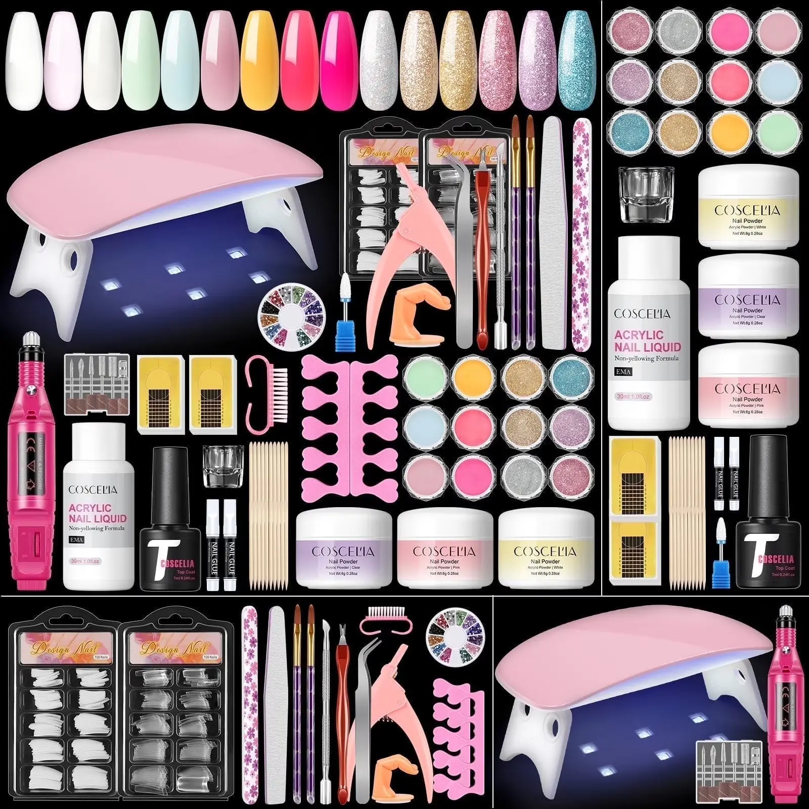 Acrylic Nail Kit Complete Set with Drill and U V Light Acrylic Nail Kit with Everything Glitter Decoration Powder Nail Extension Gifts for Women