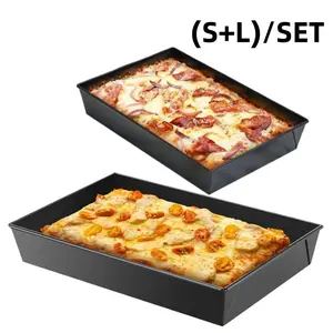 2Pcs/Set Detroit Style Pizza Pan (Non-Stick&BPA Free) Non Stick Rectangle Deep Bread Pans Pre Seasoned Carbon Steel Sicilian Style Pan Dish Bakeware Kitchenware